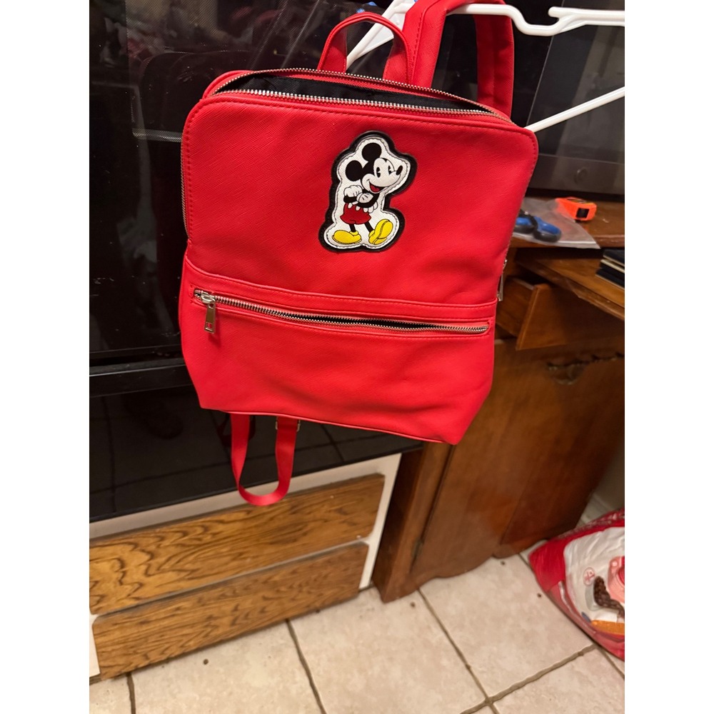 Disney Parks Mickey Mouse Red Saffiano Mini Backpack Faux Leather Bag